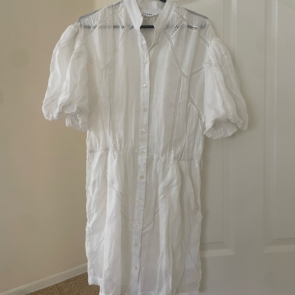 Frame white button up dress
